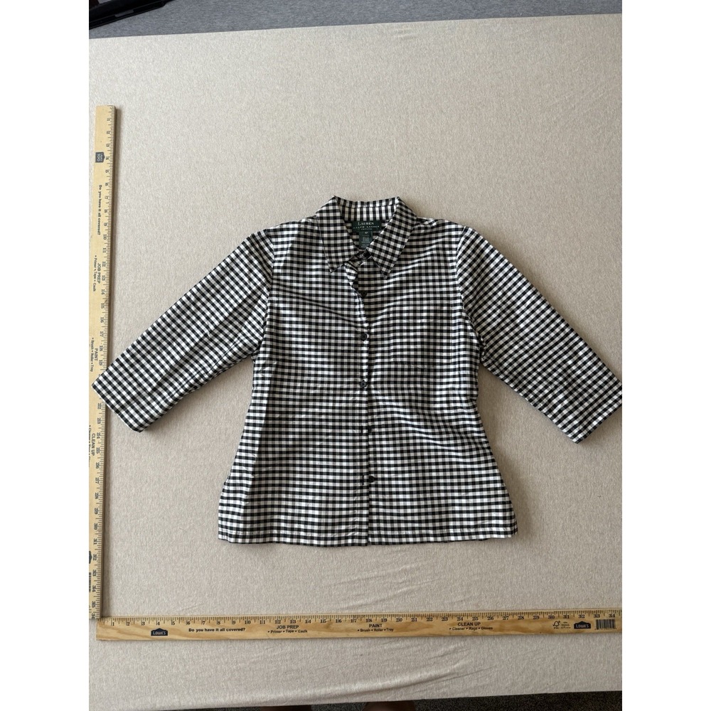 Lauren Ralph Lauren Woman's Collared Button Up Dress Shirt Black/wh  Gingham 4P